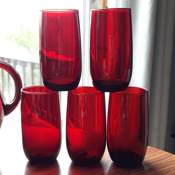 Vintage Anchor Hocking Royal Ruby Ice Lip Pitcher & (11) Glasses - Picture 3 of 4